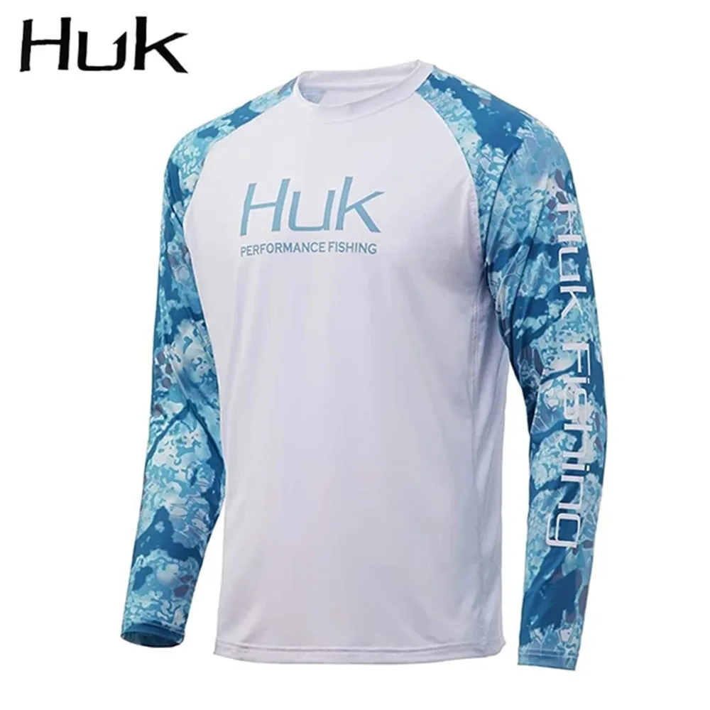 HuK 남성용 라운드 넥 낚시 셔츠 UV 보호 긴 소매 야외 스포츠웨어