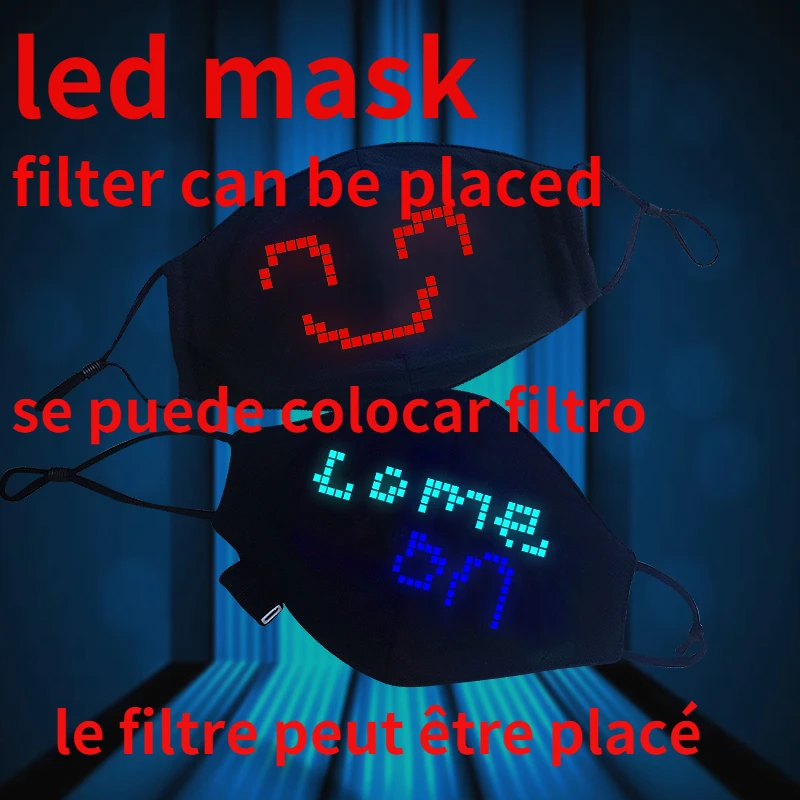 Led Face Mouth Mask Diy Display Luminous Face Mask Bluetooth-compatible ...