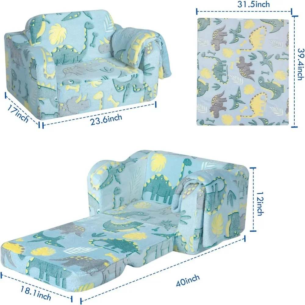 Children's Sofas, Folding Toddler Chair, Soft Plush Fold Out Kids Couch Sofa Glow in The Dark,Comfy Baby Recliner for Girls Boys 2