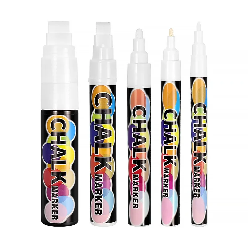 5pcs/set White Chalk Markers -Liquid Chalkboard Markers, White Liquid Chalk Marker for Windows, Glass - 1, 3, 6, 10, 15mm Tips 6