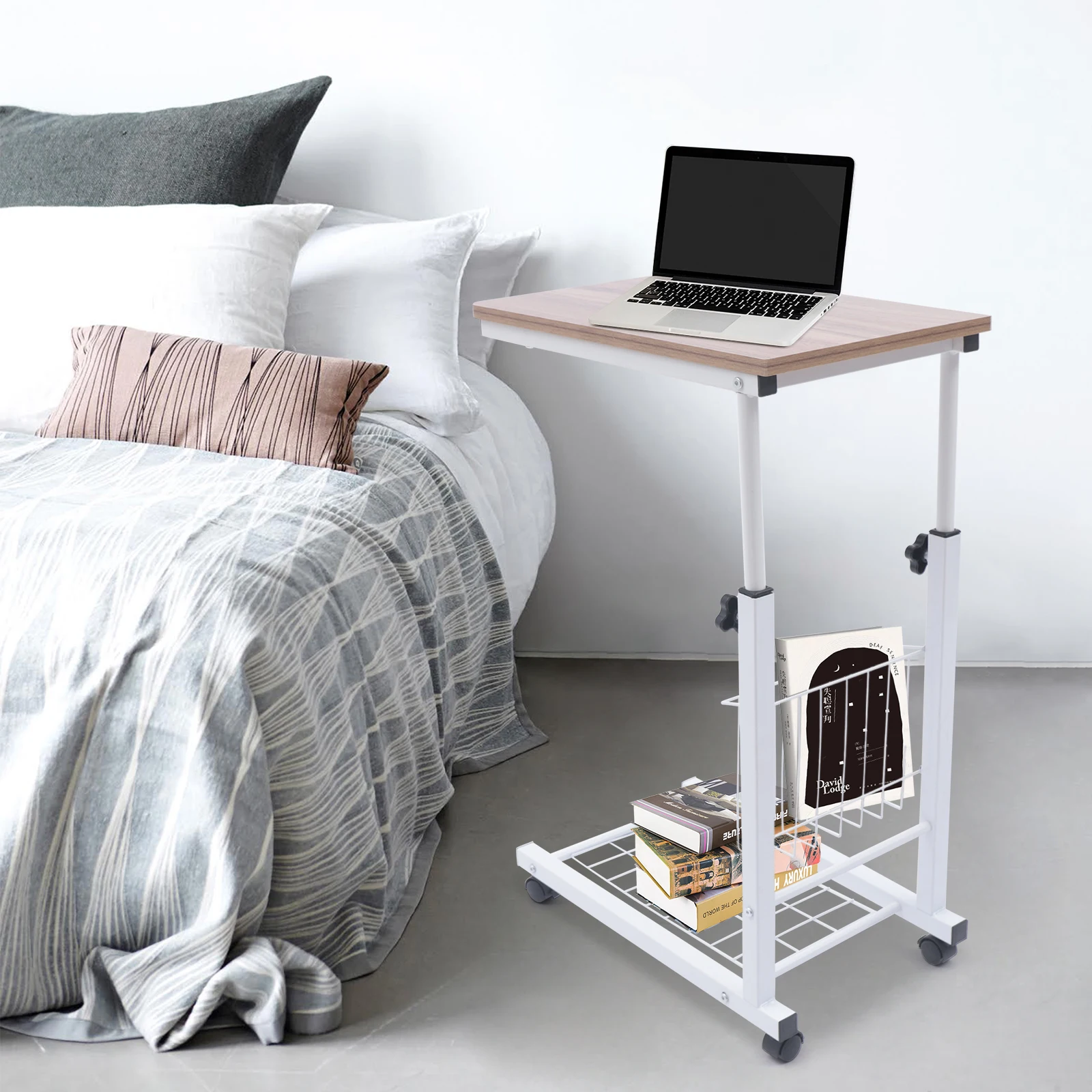 Bed Side Table Wheels Hospital Overbed Rolling Tray Sofa Side Desk Notebook Computer Table Adjustable for Sofa Bedside pockets bedside storage organizer bedside caddy hanging storage bag holder bed sofa side hanger holder bag for dorm tv remote