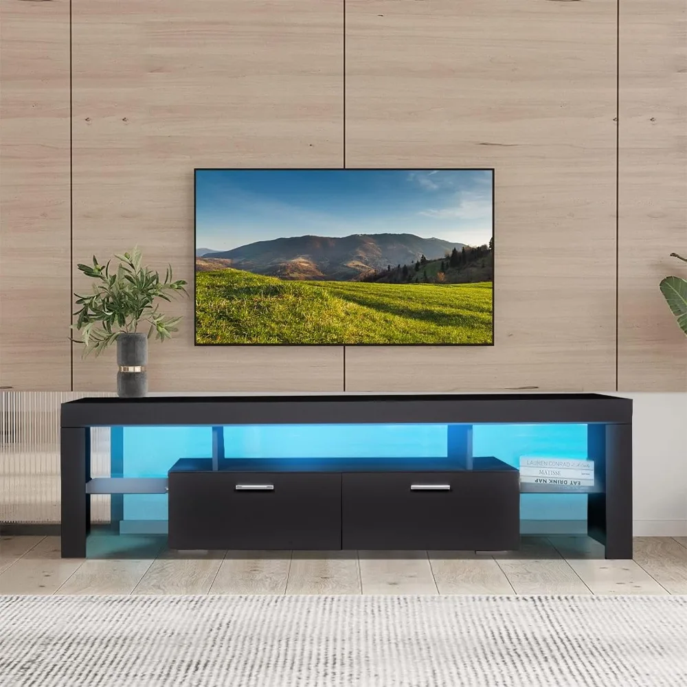 

HOUAGI LED TV Stand for 50/55/60/65/70 Inch TVs,Modern Entertainment Center with Storage Drawer and Glass Shelf