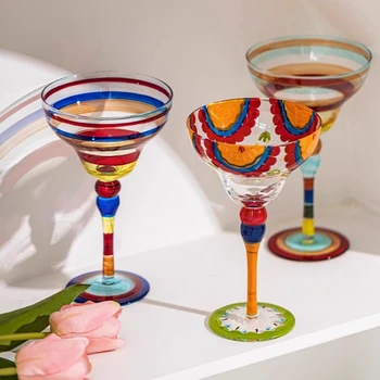 Set di bicchieri da cocktail colorati fatti a mano con Margarita e champagne, design creativo per la casa, bar, feste di nozze, eleganti bicchieri unici 1