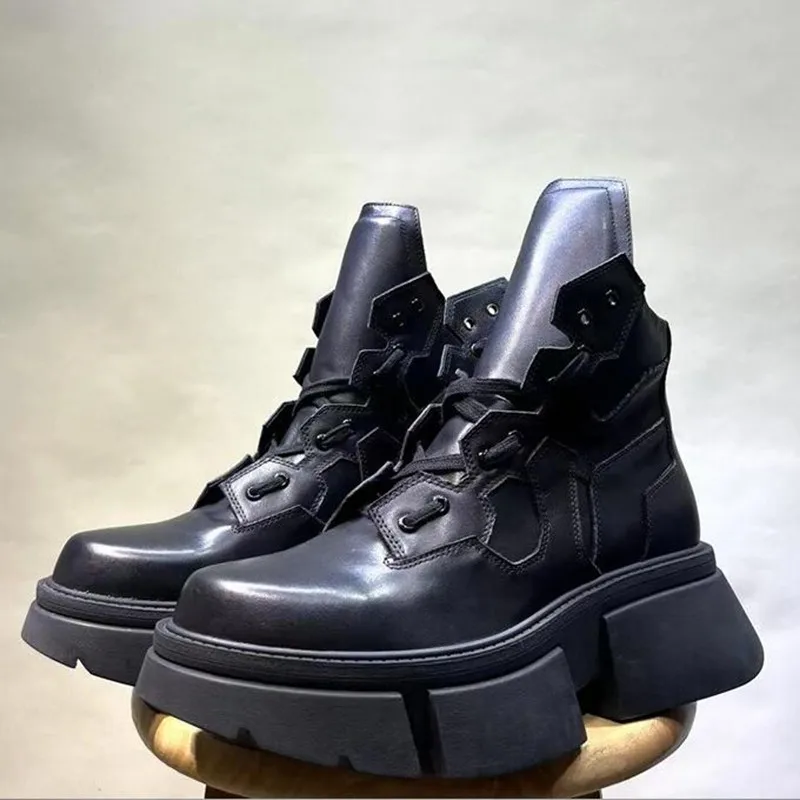 

Fashion Man Motorcycle Boot Black Thick Bottom Men Chunky Boots White Male Designer Boot