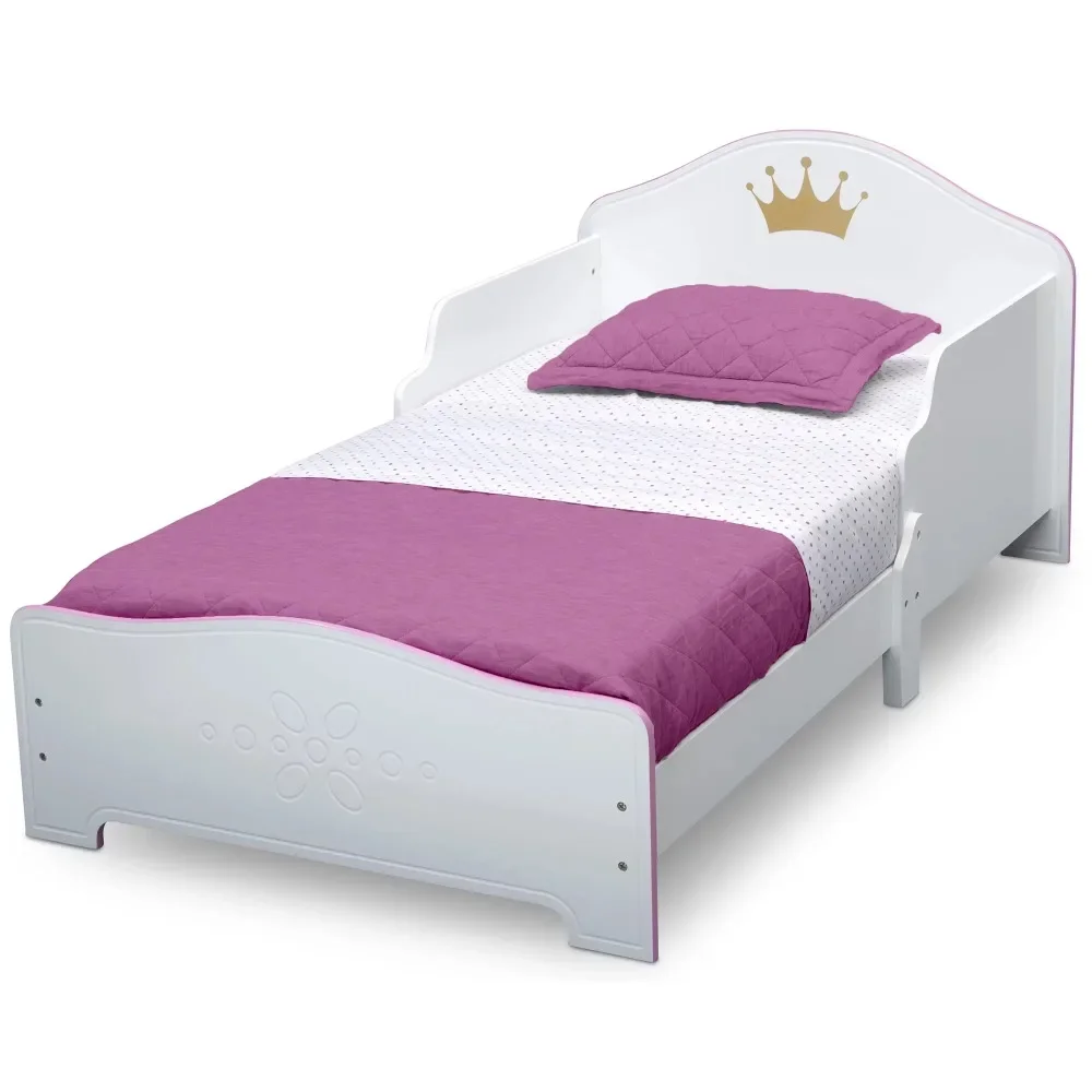 

Toddler Furniture Princess Crown Wood Toddler Bed, Greenguard Gold Certified, White/Pink