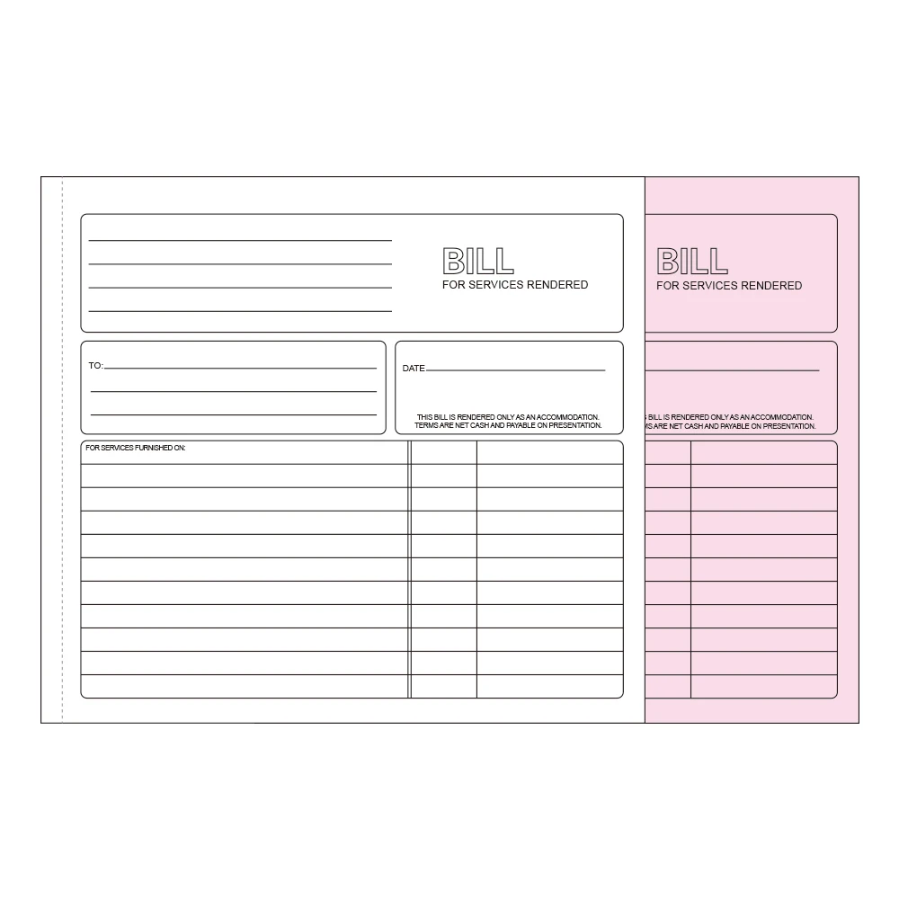 2-Part Carbonless Bill for Services Rendered Book, 8.5 x 8.25 Inches, 50 Sheets, White/pink