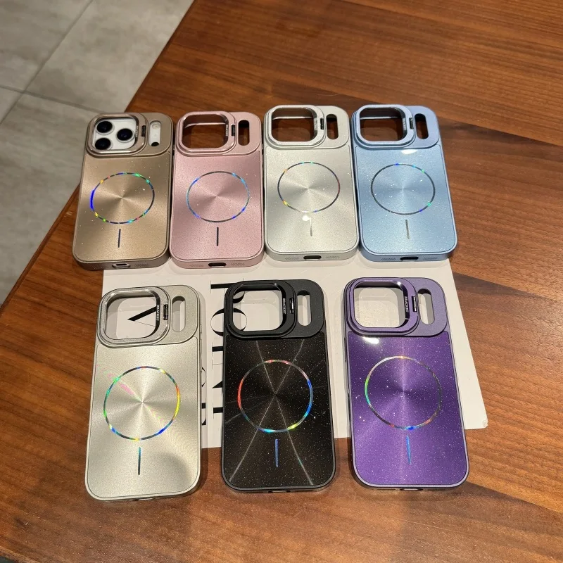 Luxury Bling Glitter Laser Magnetic Phone Case with Lens Frame Holder