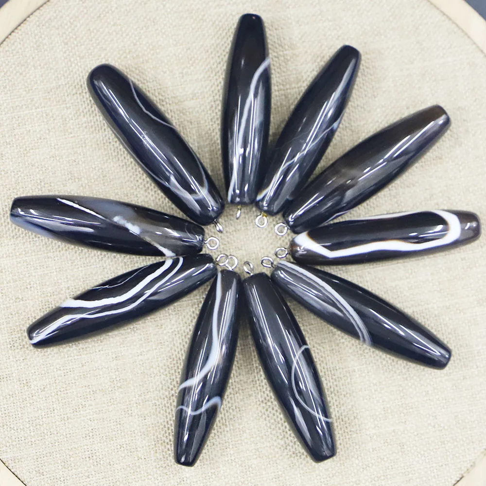 Fashion Natural Stone Black Onyx Necklaces Pendants Cylindrical Shape Reiki Charms DIY Making Jewelry Accessories 6Pcs Wholesale