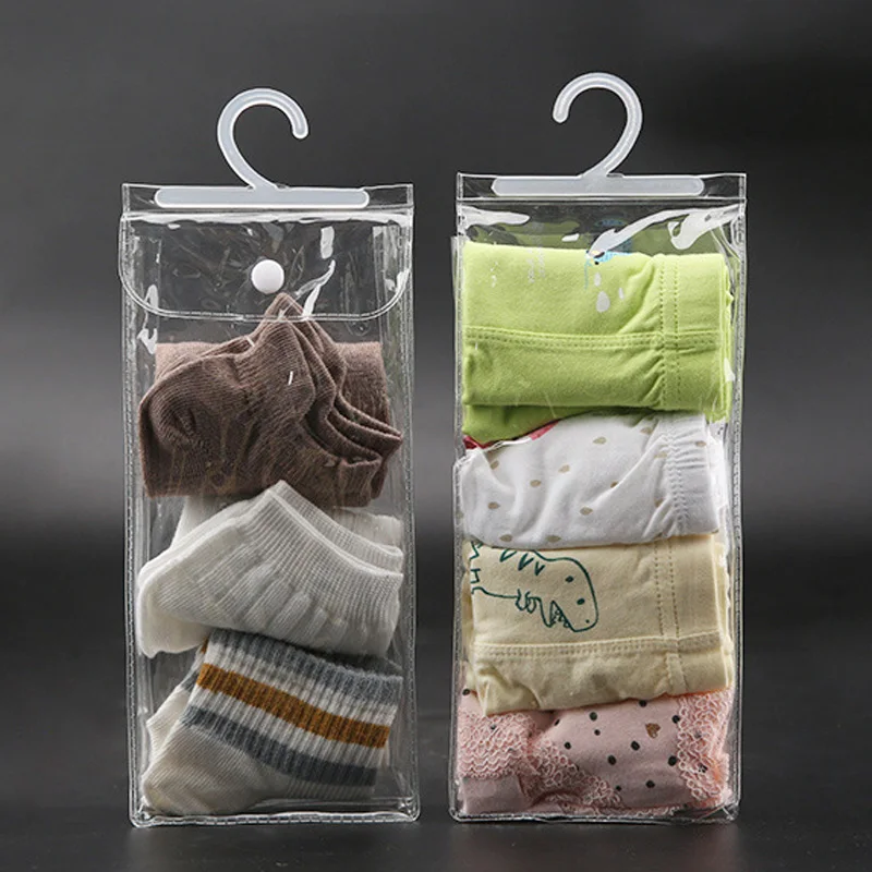

200Pcs/Lot PVC Hook Bag Underwear Packaging Bag Sock Packaging Bags With Button
