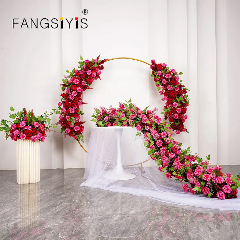 

luxurious Rose Green Leaves 5D Wedding Backdrop Arch Decor Floral Arrangement Table Runner Flower ball Flowers Event Party Props