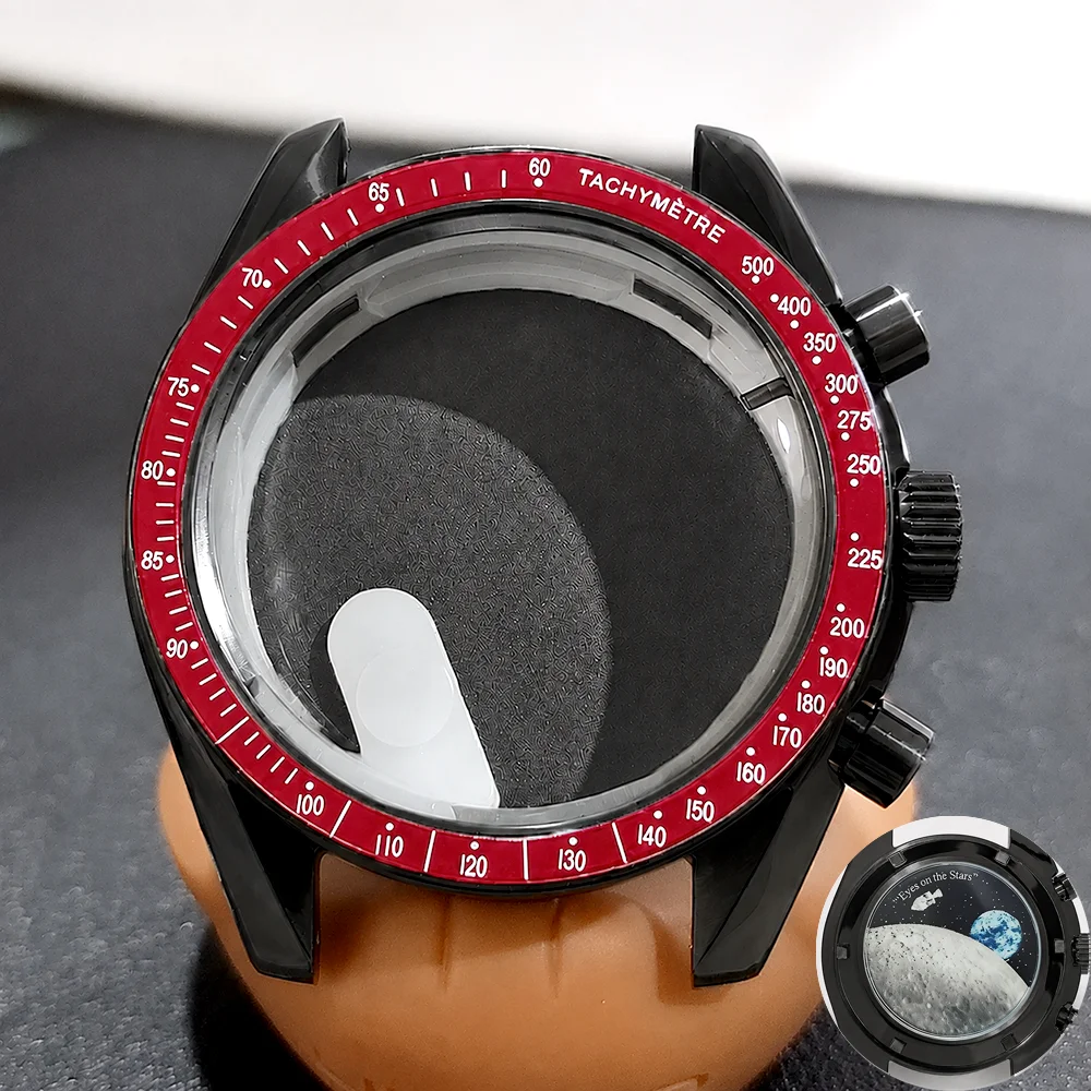 Moon Phase Chronograph Watch Case - 39.7MM Stainless Steel with Moon Pattern Back