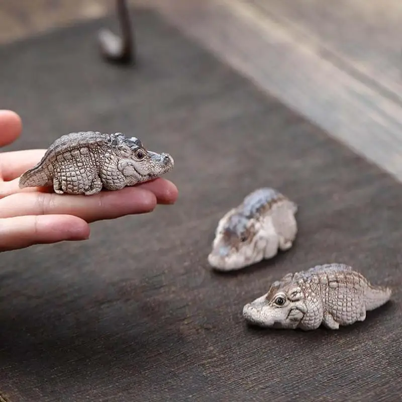Purple Sand White Jade Clay Tea Pet Crocodile Kung Fu Tea Ornament Zisha Realistic Animal Sculpture For Table Desk Home Decor tea pet ornaments