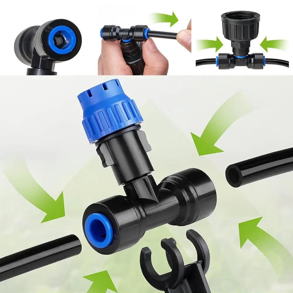 Garden Irrigation Watering Kit 1/4" Outdoor Drip Sprayer 8-hole Dripper with Stake Adjustable Sprinkler 6mm Quick Push Slip Lock - 5