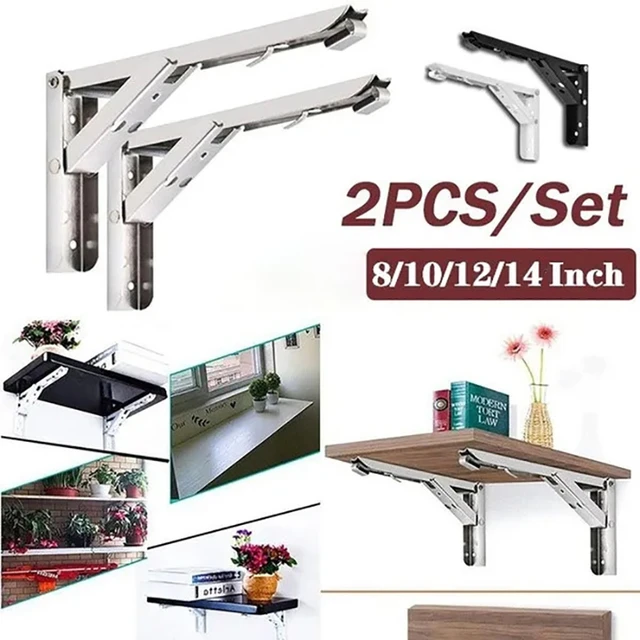 2Pcs Folding Shelf Brackets Heavy Duty Stainless Steel Collapsible