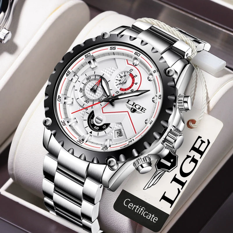 

LIGE Fashion Mens Watches Top Luxury Brand Full Stainless Steel Waterproof Quartz Watch Men Chronograph Clock Relogio Masculino