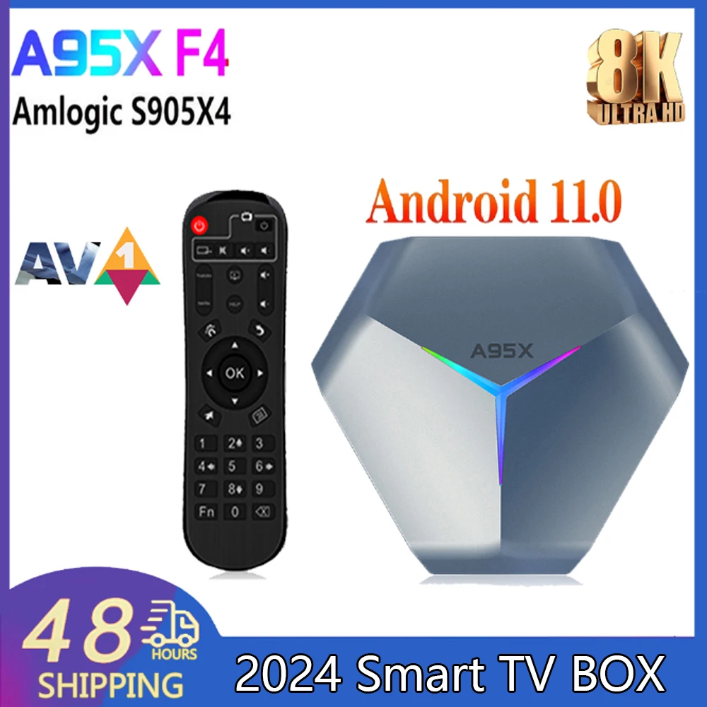 

RGB light TV BOX Smart TV BOX A95X F4 Amlogic S905X4 LAN 100M AV1 Android 11.0 2.4G&5G Dual WiFi BT4.1 Set Top Box Media player