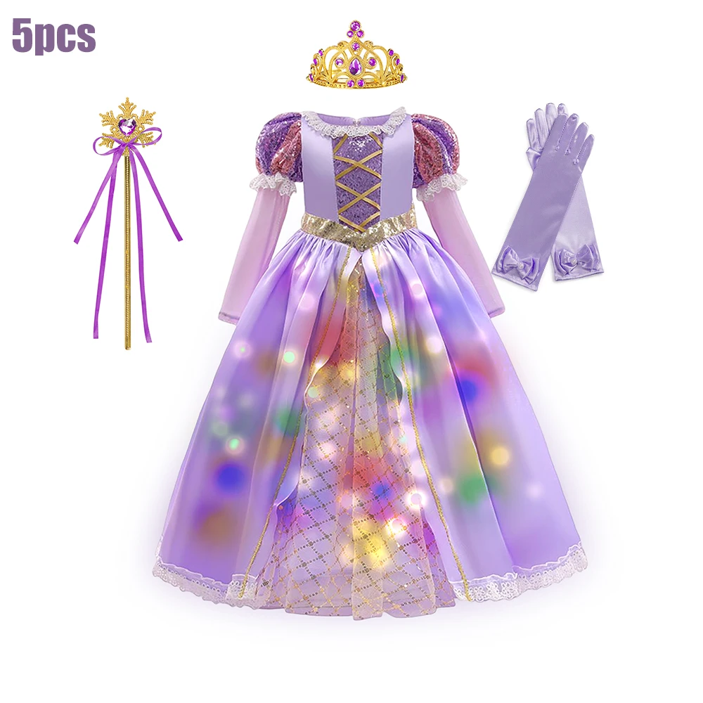 thumbnail image 4 of Disney-disfraz de princesa Rapunzel para niña, vestido de baile de lujo con luz LED, fiesta de carnaval, Cosplay, 3 a 8 años, 2024, 4 of 5