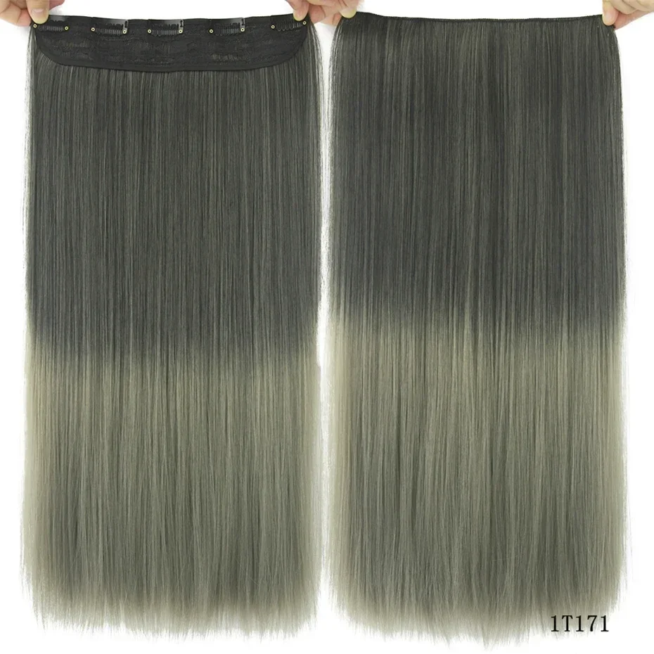 Black To Grey Ombre Synthetic Clip-in Hair Extensions For Women_voghion.com