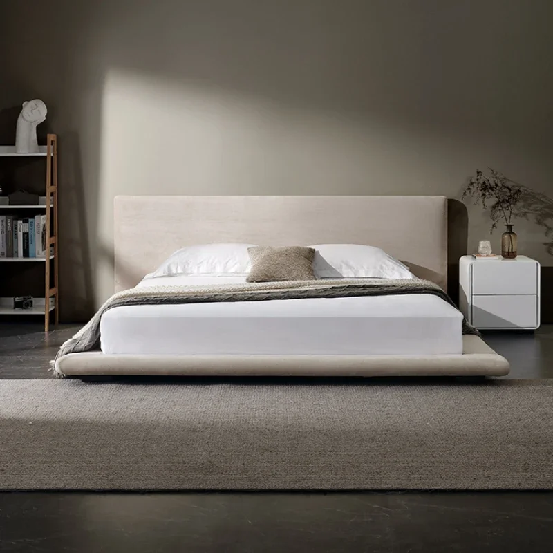 

Cream Style Fabric Bed, Master Bedroom Floor-to-ceiling Minimalist Floor Bed, Modern Wabi-sabi Style Japanese Tatami