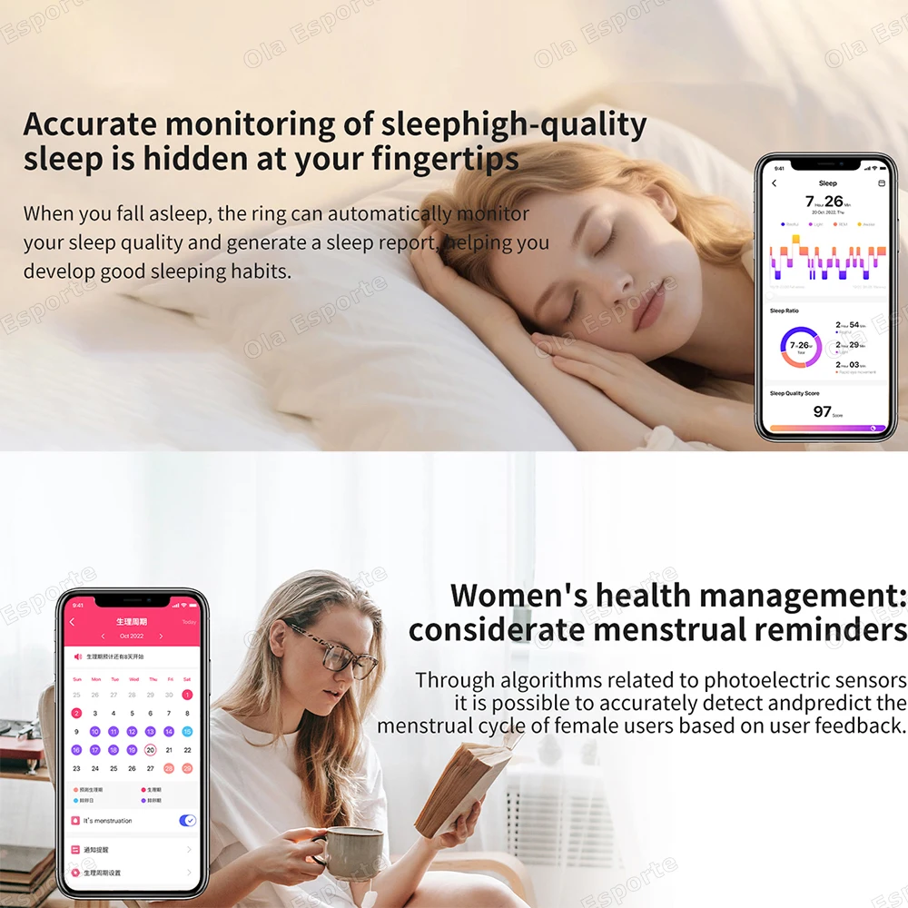 New Diamond Fashion Smart Ring Heart Rate Sleep Health Monitor Waterproof Various Colors Available Women Smartring Holiday Gifts