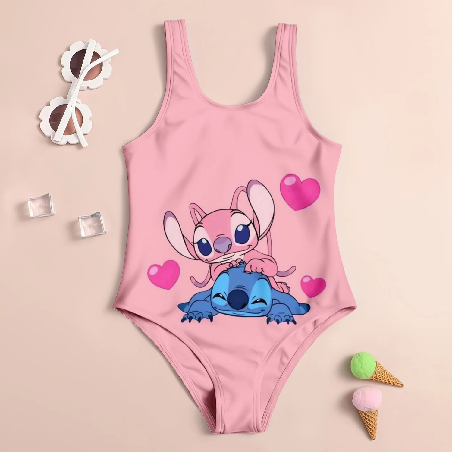 One-Piece Cute Stitch Girls Sleeveless Swimsuit Set - Good Stretch And Comfortable For Summer Beach Swimwear Set 5