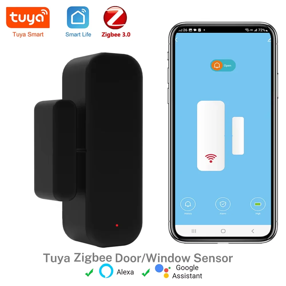 tuya Zigbee 3.0 Door Sensor Window Sensor Contact for Smart Home Smart Life APP Remote Control Compatible with Alexa