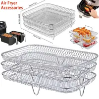Nouveau support de friteuse à Air empilable Durable, plateau de friteuse à Air antiadhésif en acier inoxydable, panier de gril, Gadgets de cuisine 2