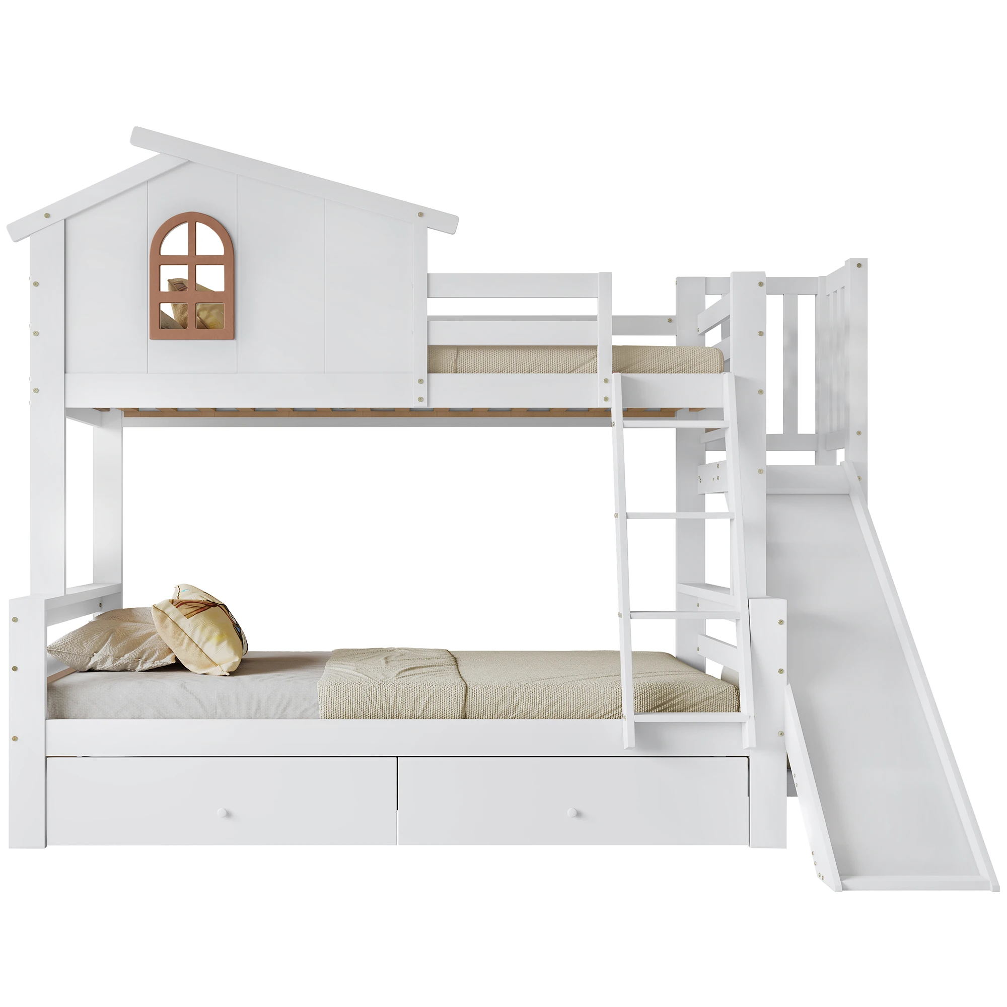 [317285923WAA] Etagenbett mit charakteristischen Fenstern und vierstufiger neigbarer Treppe, Kinder- und Mutterbett mit 90x200 & 120x200cm – Detail 12