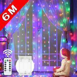 Guirnalda de luces LED con Control remoto para decoración navideña, cortina de dormitorio, hogar al aire libre, vacaciones, boda, cuento de hadas, 6m