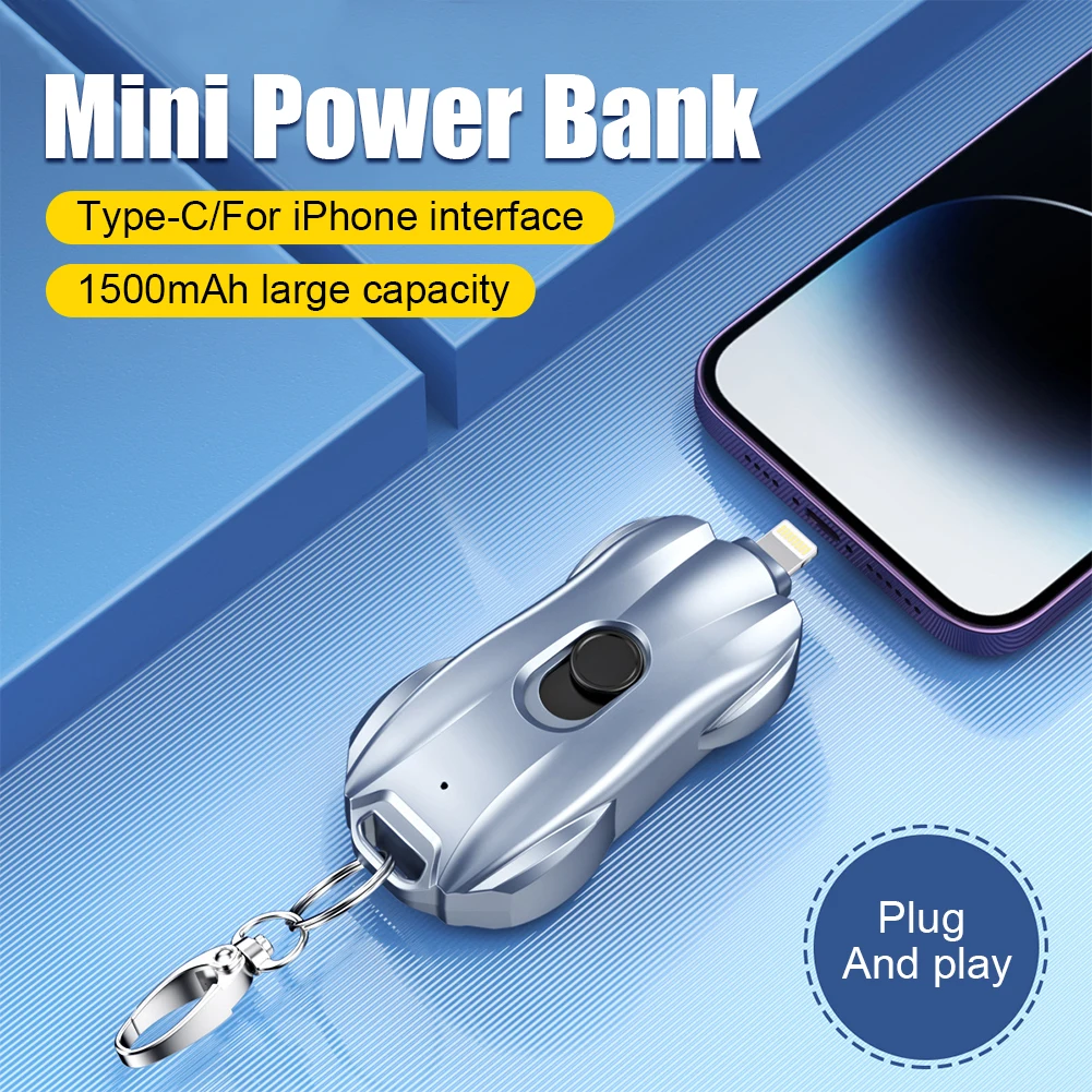 Portable Keychain Charger 1500mAh Type-C Ultra-Compact Mini Battery Pack Fast Charging Backup Power Bank For Iphone Devices