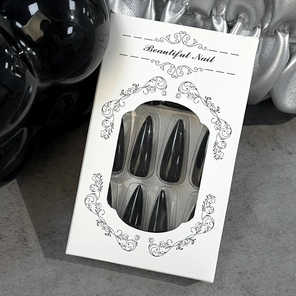 Black PVC Long Stiletto Fake Nails for DIY Nail Art