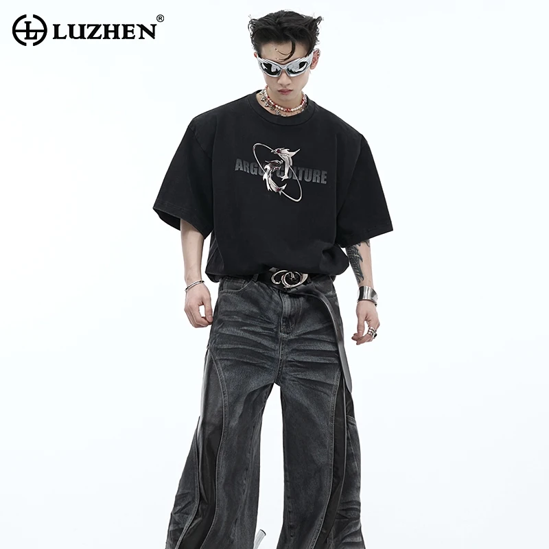 

LUZHEN Original Metal Decorate Printed Design Short Sleeved T Shirt 2024 New Stylish Street Wear Men's Tops Free Shipping LZ3987