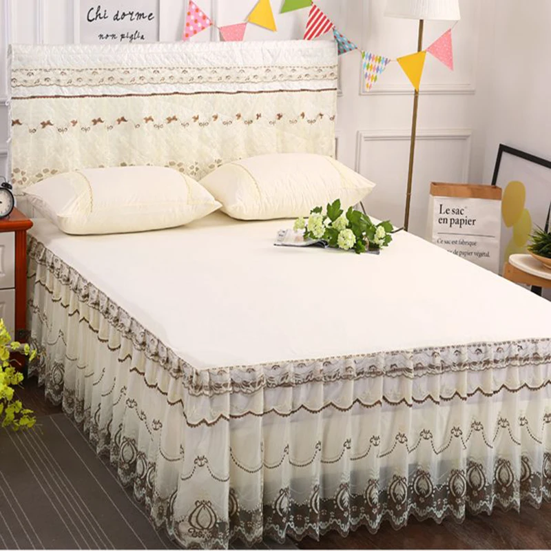 

Korean Style Ruffles Bed Skirt with Pillowcase Solid Mattress Cover Bedclothes Fitted Bed Sheet Single Double Size Home Textile