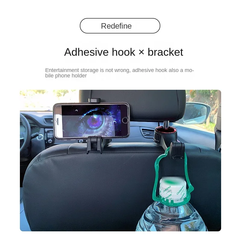 2-in-1 Universal Car Hooks Back Seat Headrest Mount Holder for Mobile Phone 360 Degree Mobile Phone Holder Stand