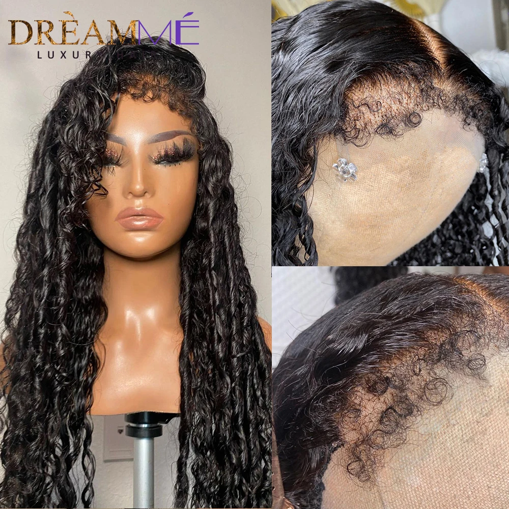 180% Deep Water Wave Curly Baby Hair Lace Wig Kinky Edges Lace Front Wig Human Hair PrePlucked 13x6 Transparent Frontal
