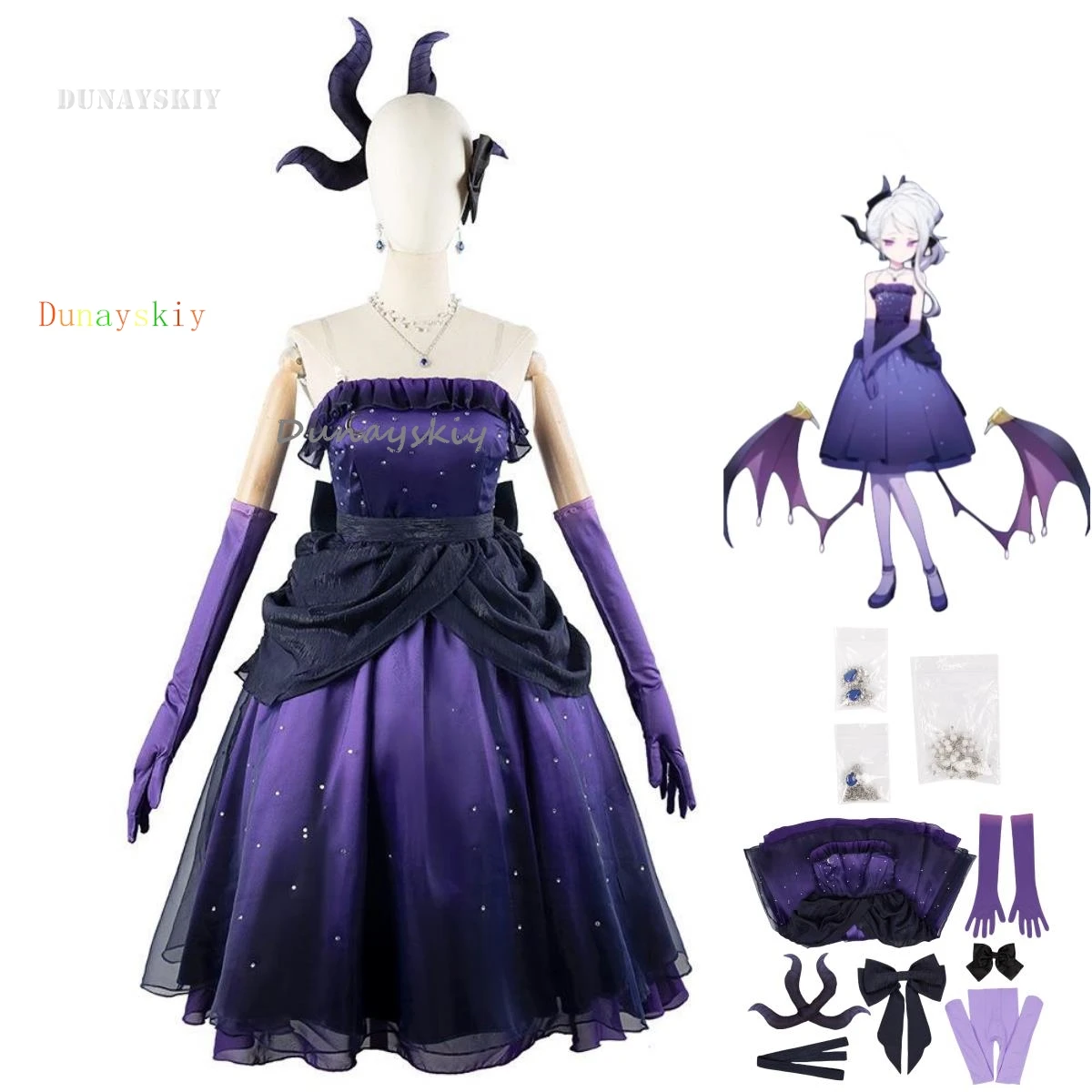 

Anime Game Blue Archive Sorasaki Hina Cosplay Costume Purple Evening Dress Earring Necklace Woman Sexy Kawaii Carnival Suit