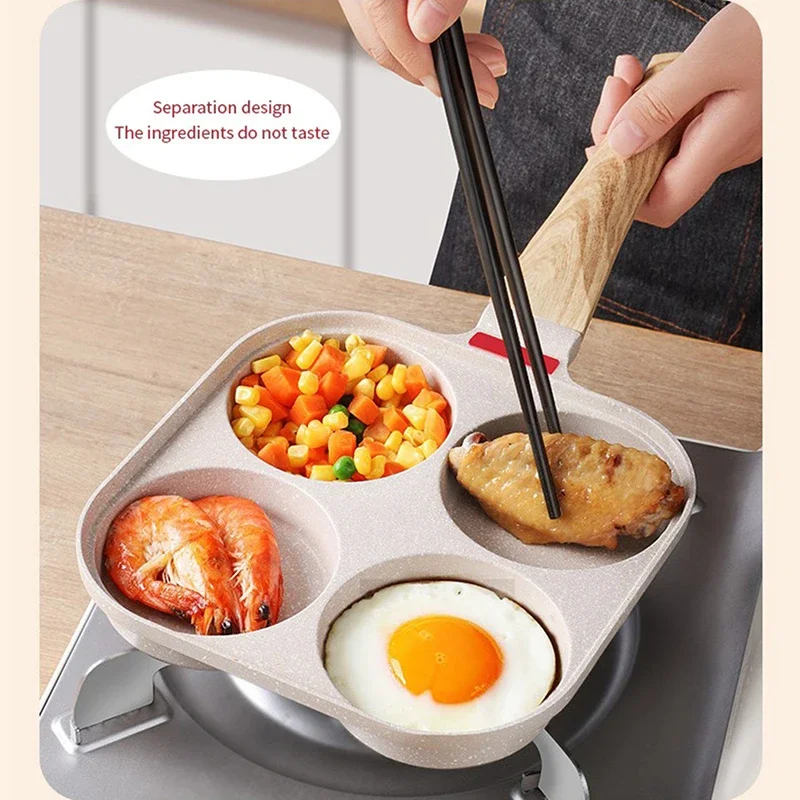 Four-hole Frying Pot Pan Thickened Omelet Pan Non-stick Egg Pancake Steak Cooking Egg Ham Pans Breakfast Maker Cookware