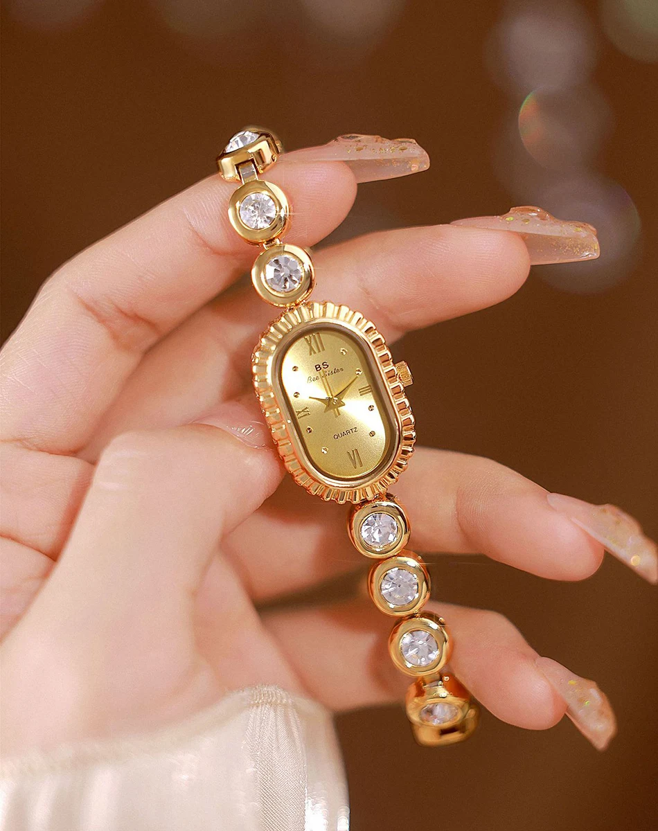 Luxus Vintage Quarz Frau Uhr Diamant Armband Armband Römische Skala Strass Armbanduhr Retro Gold Wasserdichte Damen Uhren – Detail 15