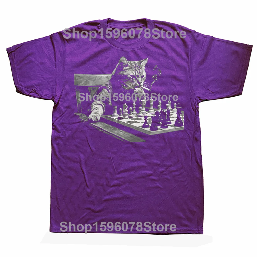 Chess Cat Smoking Graphic Unisex Cotton T-Shirt - Oversized Streetwear Hip Hop Fashion