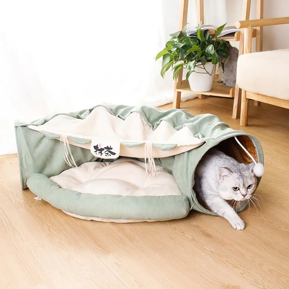 猫トンネルベッド 折りたたみ式ペットトンネルチューブベッド 穴付き DIY 猫 プレイマット 猫 アクティビティ ラグ おもちゃ インタラクティブ エクササイズ