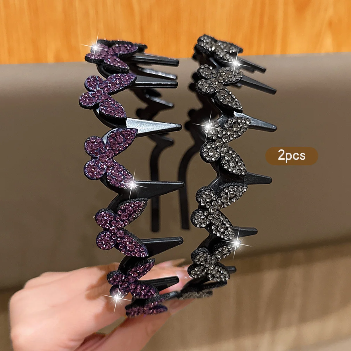 2-lila Kaffee-Schmetterlings-Stirnbänder mit rutschfestem Stirnband, geeignet für den täglichen Haarschmuck – Detail 7
