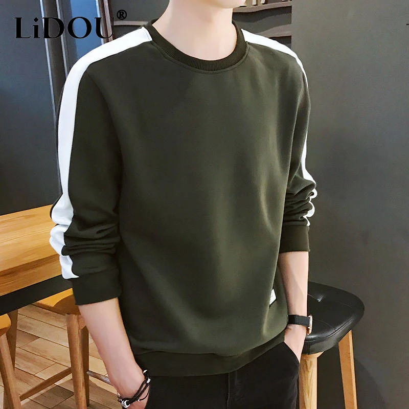 

Spring Autumn Solid Color Fashion Loose Casual Pullover Man Long Sleeve All Match Sport Man Tops Y2K Korean Style Male Clothes