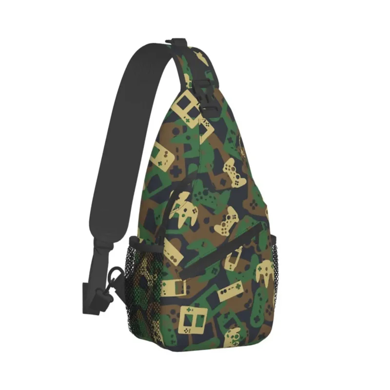 

Gamer Camo Woodland Crossbody Chest Bags Game Controller Pockets Travel Pack Messenger Sports Teens Shoulder Bag Unisex