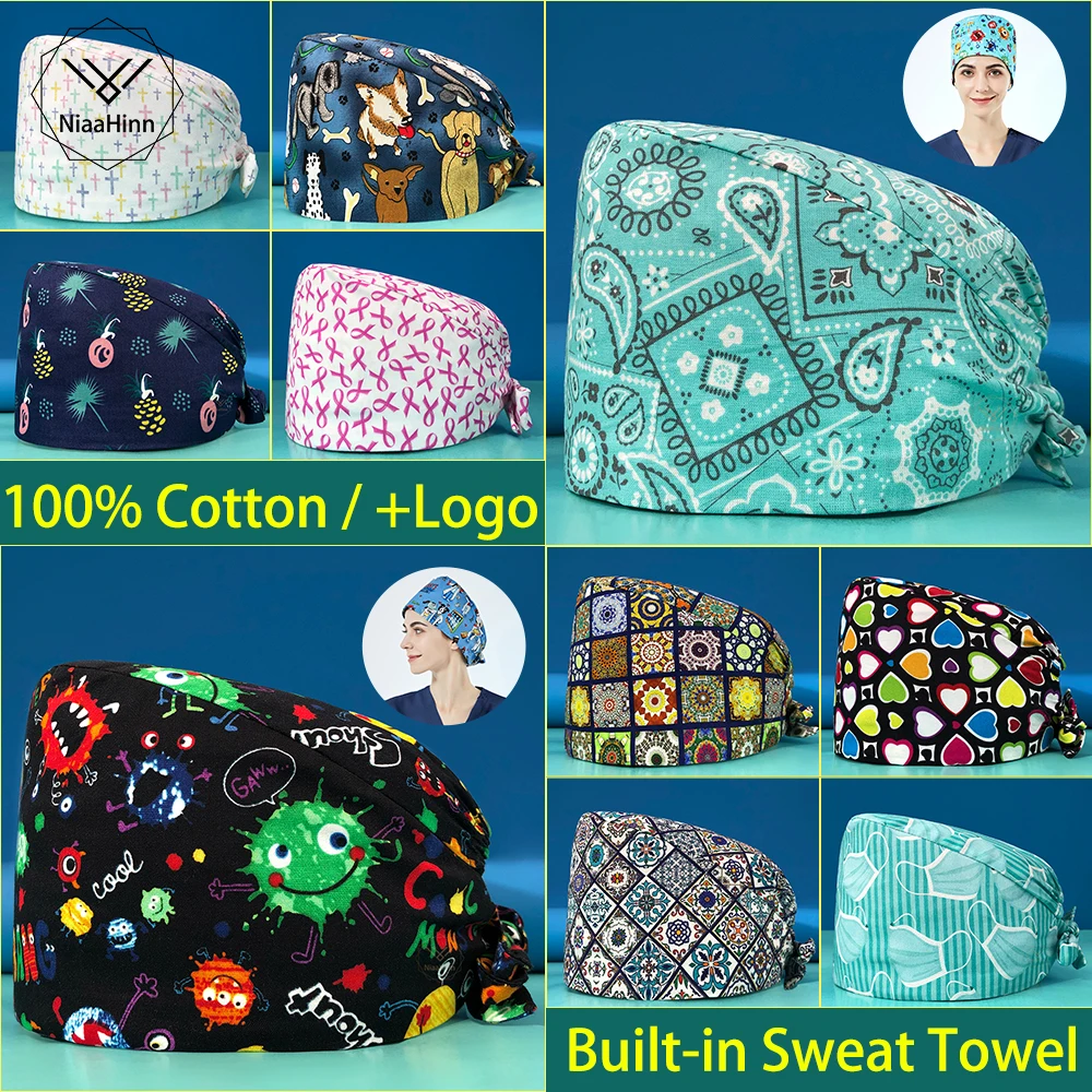 

Surgeon Operating Room Work Scrub Hat Medical Nurse Accessories Veterinary Cleaning Service Sweat-absorbent Printed Sanitary Cap