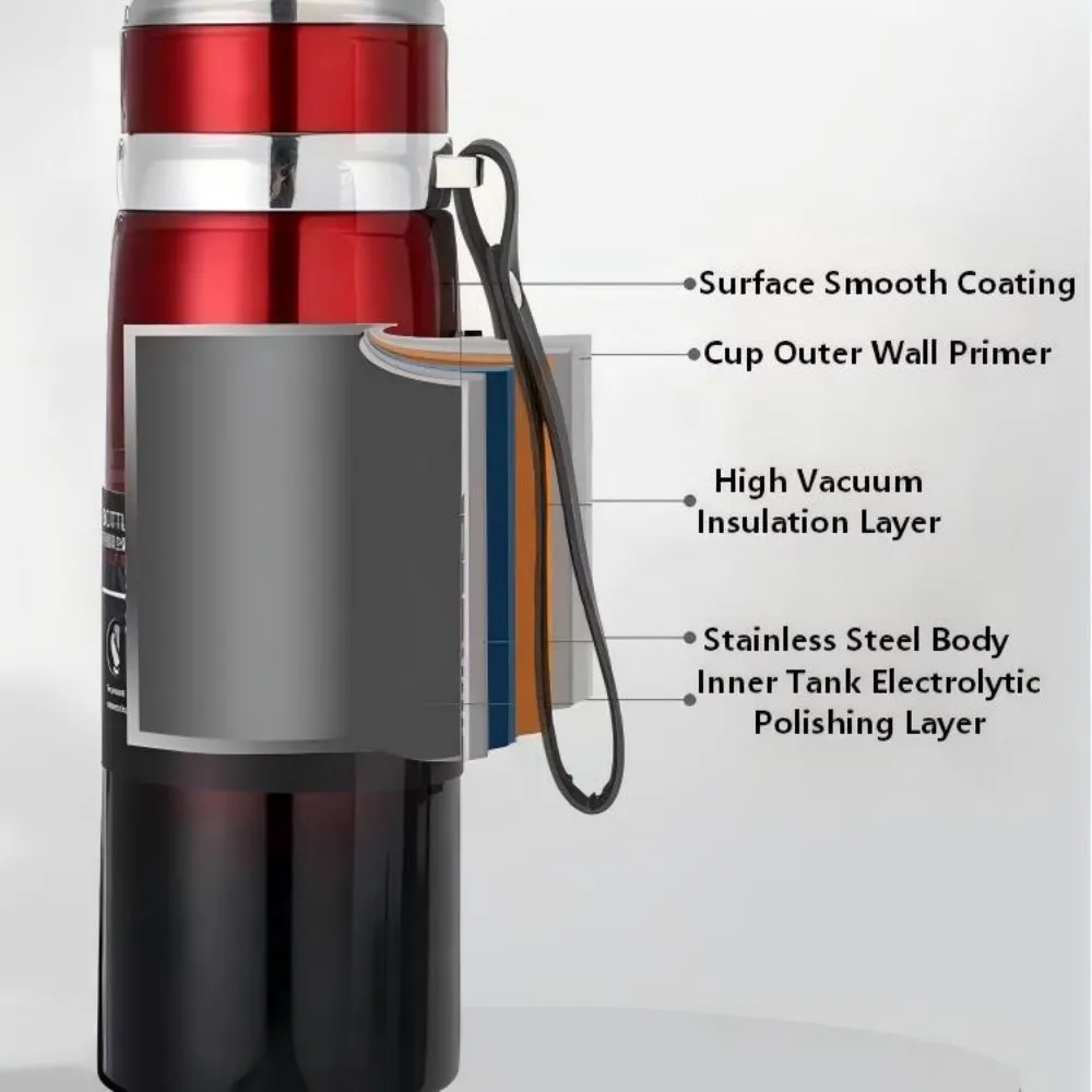 800ml/1000ml 316 Stainless Steel Thermos Cup Sports Home Travel Kettle Portable Sling Kettle Large Capacity Outdoor
