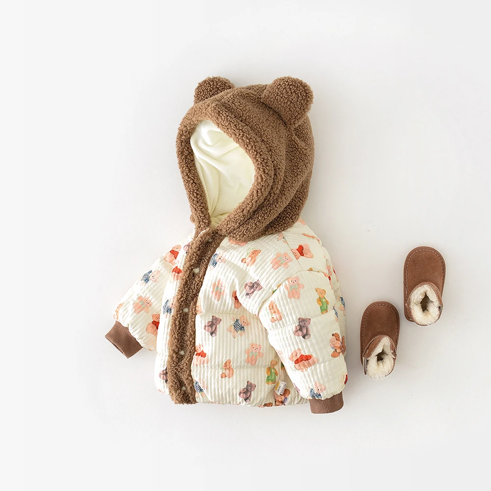 

6M-12M Baby Toddler Winter Fleece Coat Boys Girls Cute Bear Ear Hooded Jackets with Pockets children outdoor top clothes