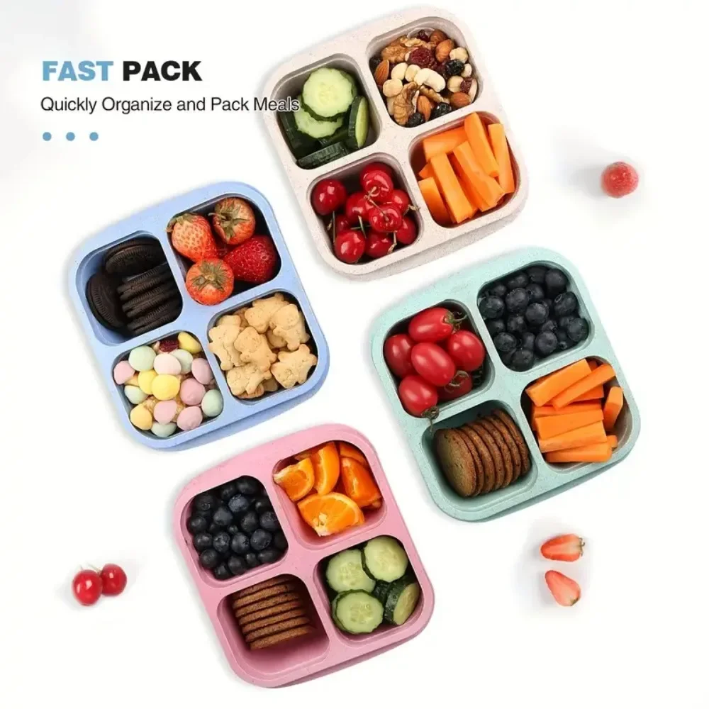 4 Grid Snack Containers Reusable Meal Prep Lunch Containers Portable for Kids and Adults Home Snack Storage Bottles Kitchen Tool 2