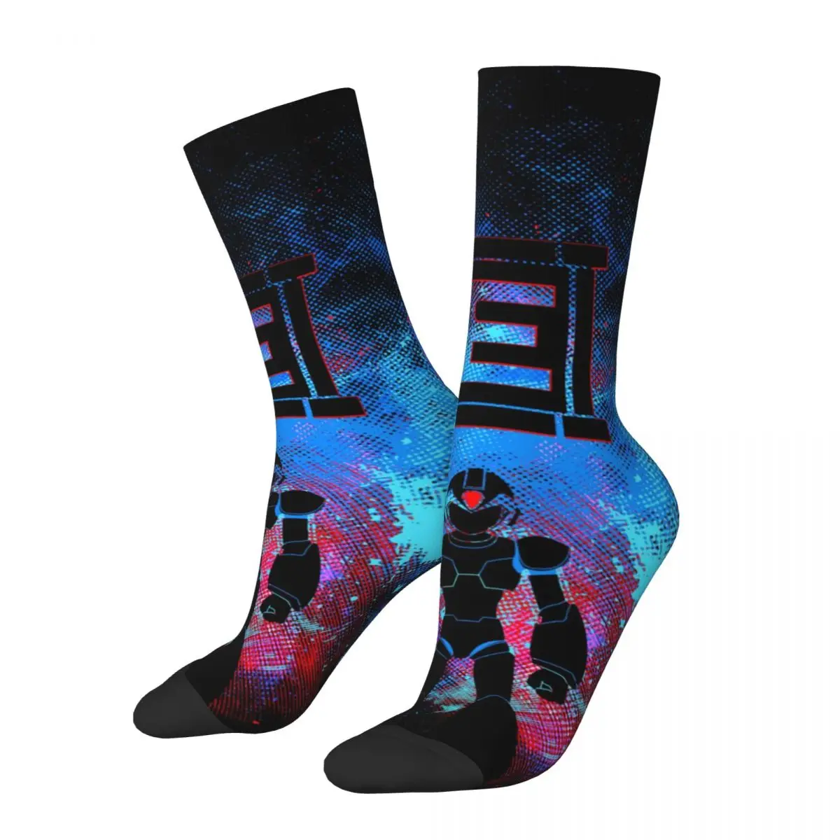 

Funny Crazy Compression Sock for Men Mega Art Hip Hop Vintage Rockman X Happy Quality Pattern Printed Boys Crew Sock Casual Gift