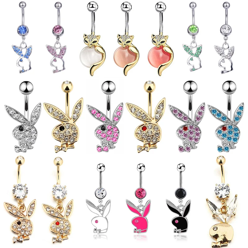 1PCCuteRabbitCreativityBellyButtonRingNavelPiercingRing