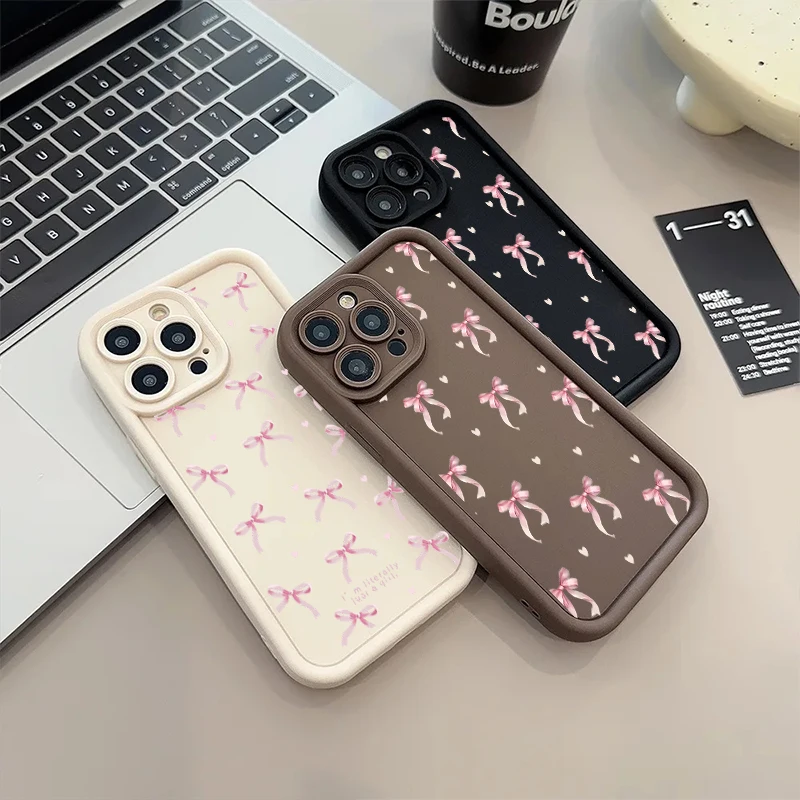 Luxury Cute Pink Bow Print Matte Silicone Phone Case